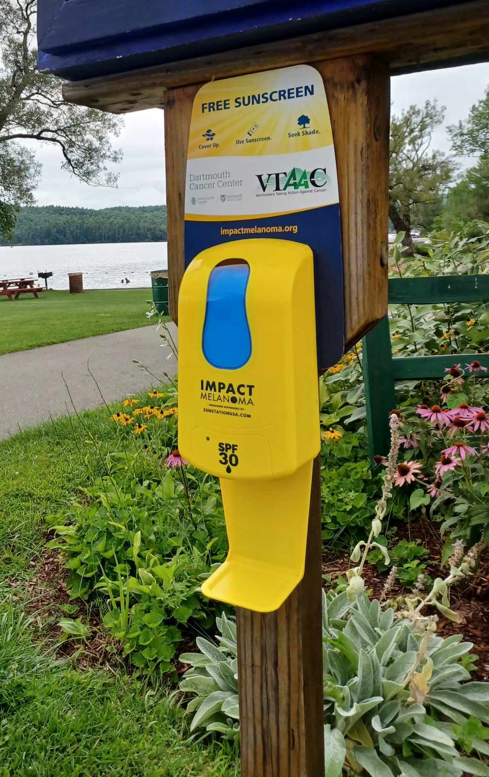 A free sunscreen dispenser in Vermont