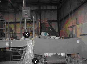 full200505c.jpg_44f27 Operator platform for the Densifier and conveyor over which plastic bags traveled to enter through the top opening of the Densifier.