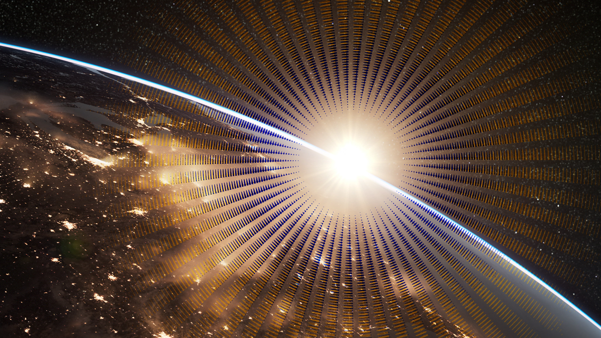 visualization of a star crossing the horizon of a planet