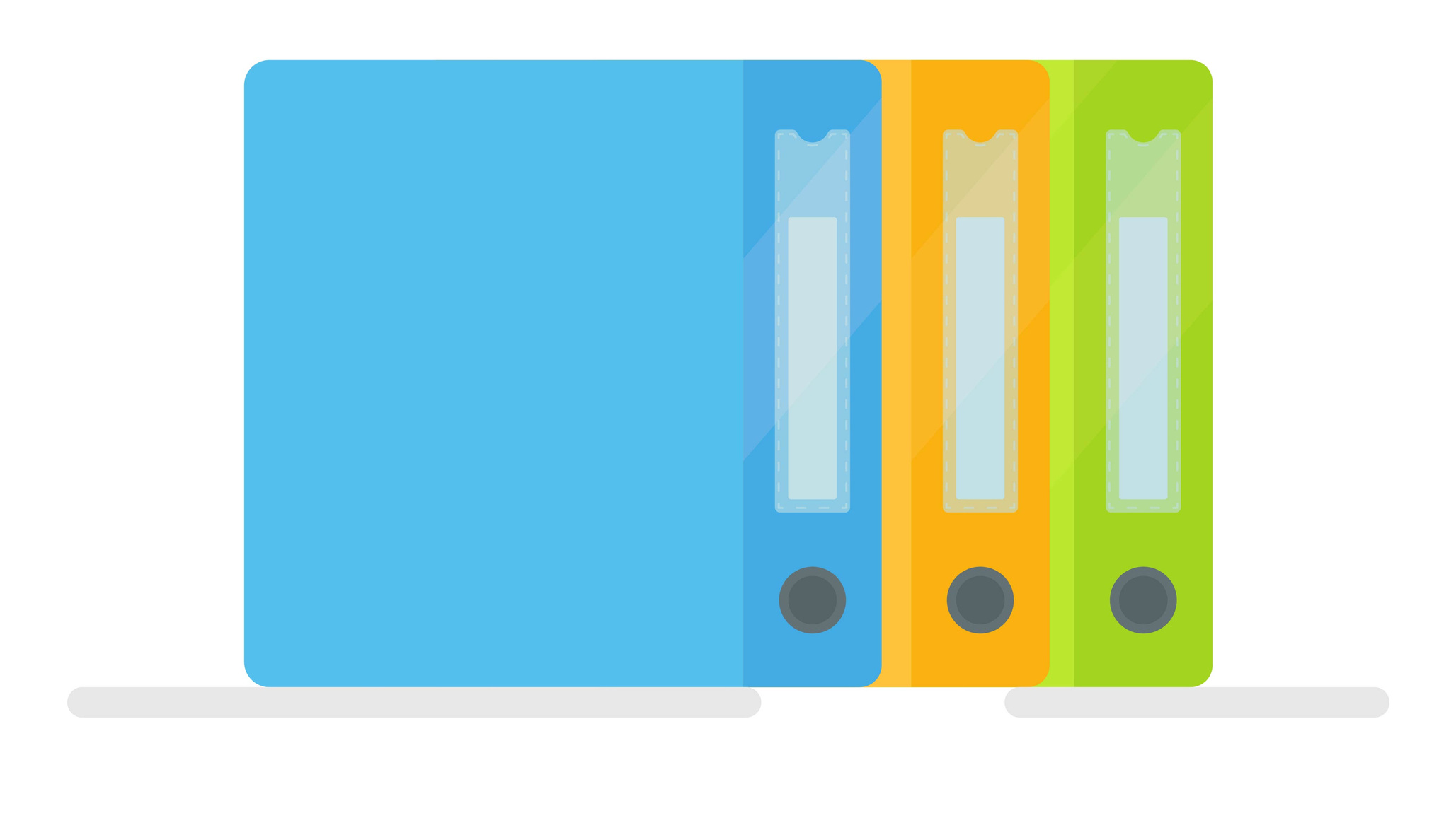 Graphic of three books that are blue, orange, and green