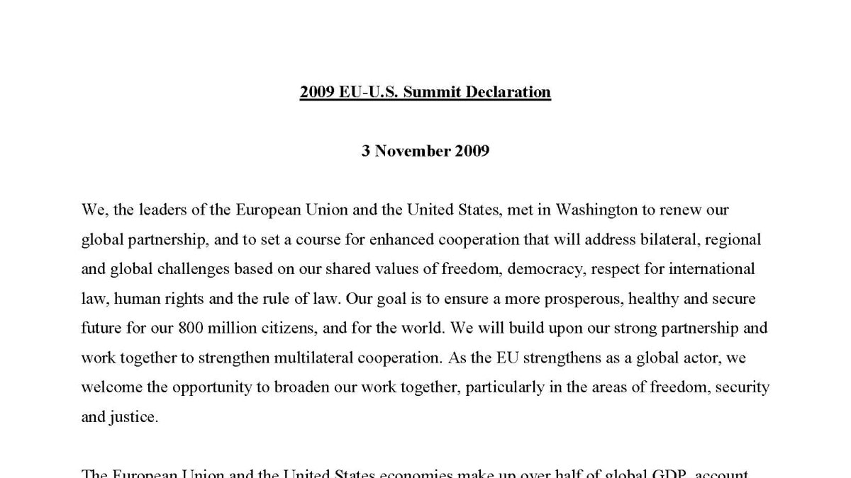 Nov 3 2009 summit declaration