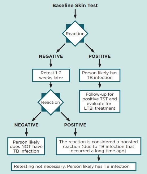 This flow chart describes the two-step TB skin test process