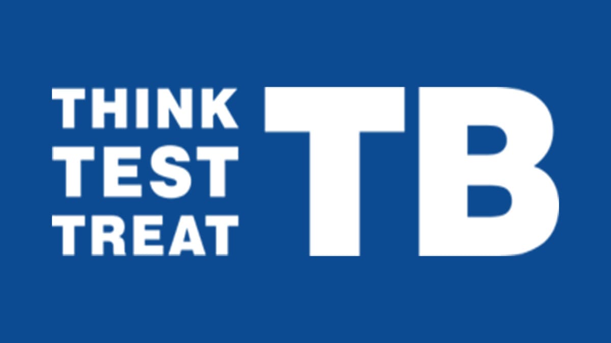 Think. Test. Treat TB in white text on a blue background