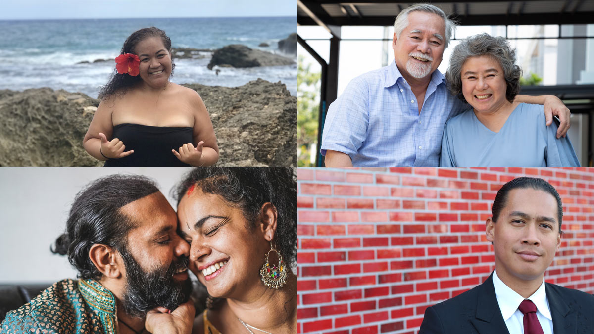 four images of smiling asian, native hawaiian, and pacific islander people