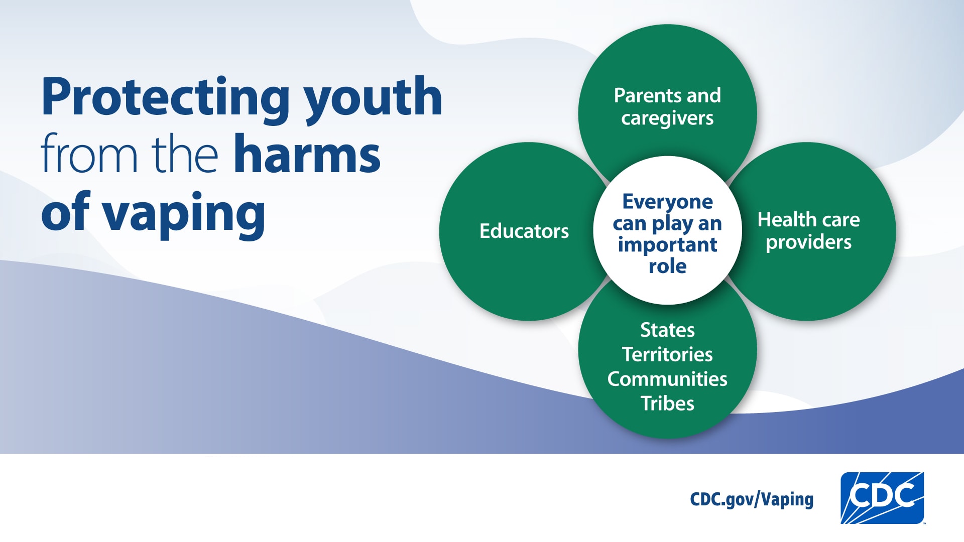 Visual depiction of different groups who can help protect youth from the harms of vaping