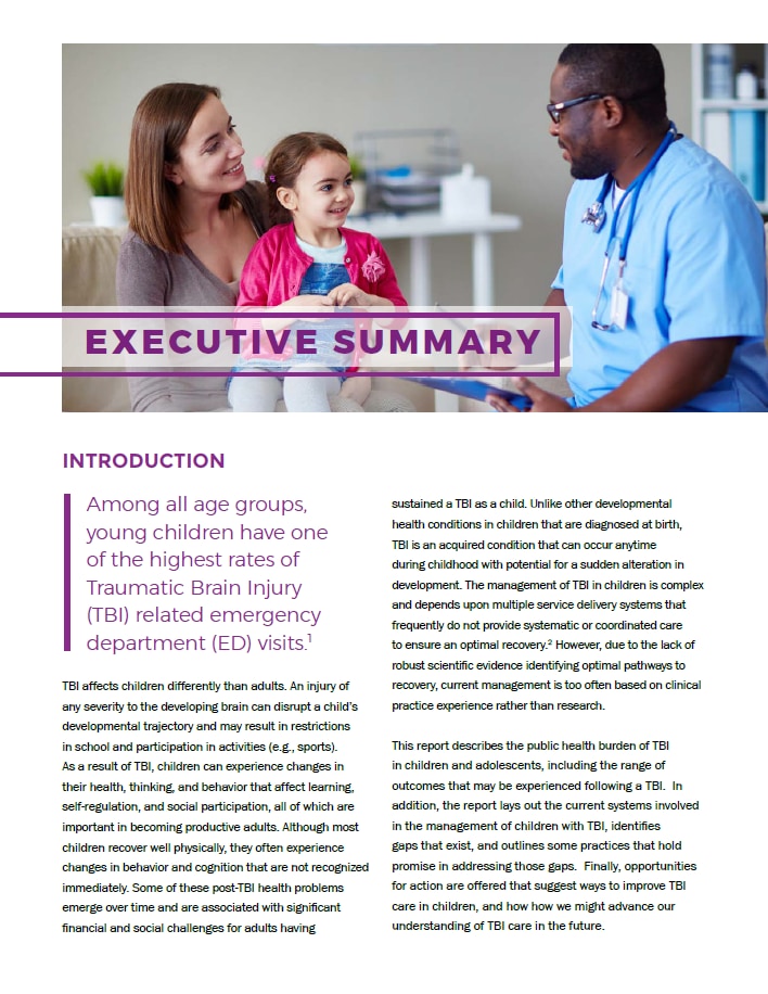 Executive Summary - Report to Congress: Management of TBI in Children
