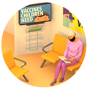 illustration-woman-reading Illustration of person in waiting room.