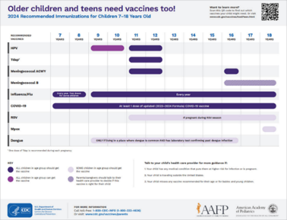 Vaccine Schedule: 7 - 18 Years