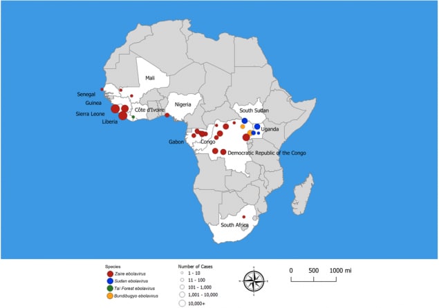 afrika ebola térkép Ebola Virus Disease Distribution Map: Cases of Ebola Virus Disease 