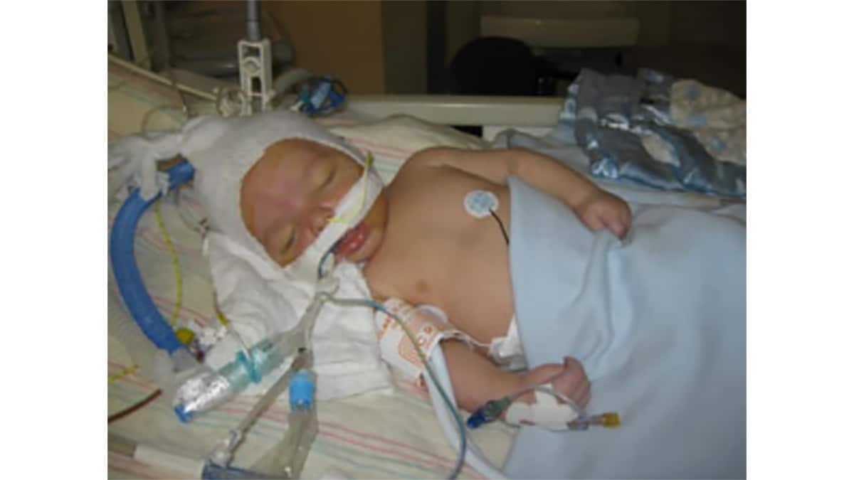 Baby Judah hooked up to machines in the ICU