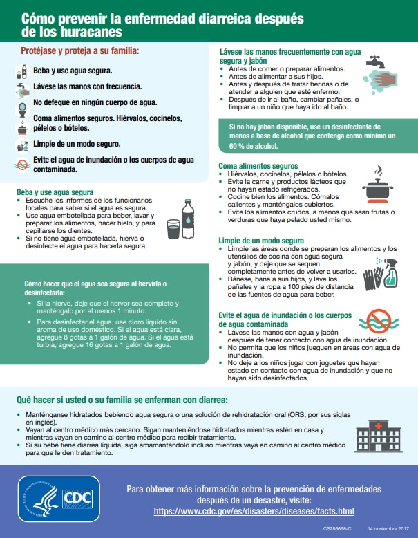 Small image of a fact sheet about Preventing Diarrheal Illness After a Disaster - Spanish