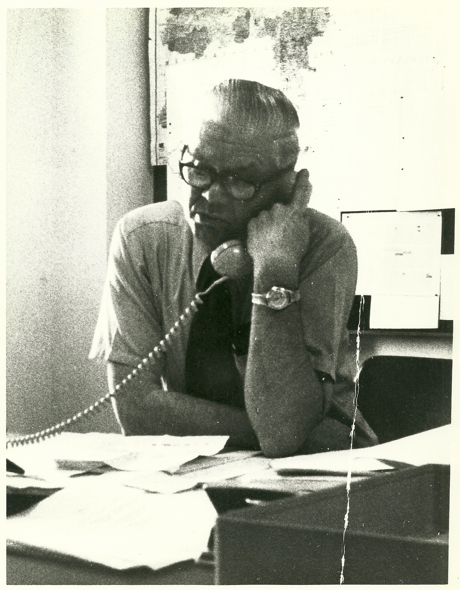 B Watson at desk Winter gloves