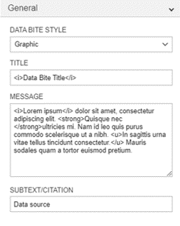 General - Data Bite Screen capture of the general tab in the data visualization editor