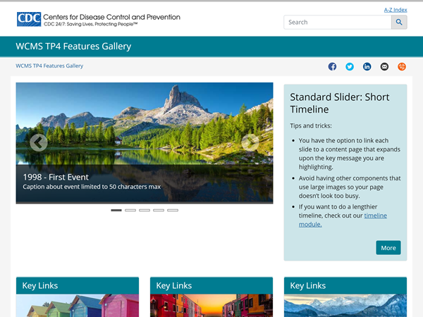 Example page with standard slider as a timeline