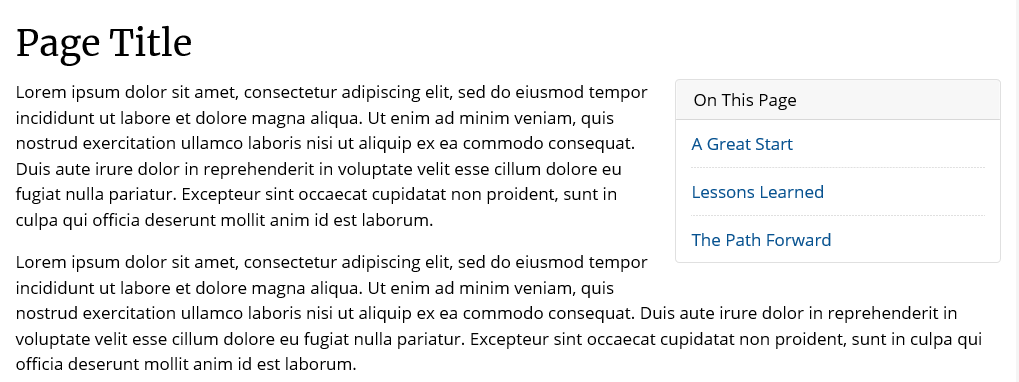 Example "on this page" module