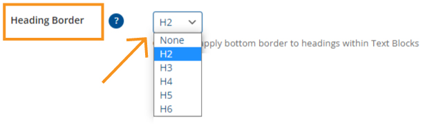 Header-Selection Screen Capture of the Heading Border option for Text Blocks in the WCMS