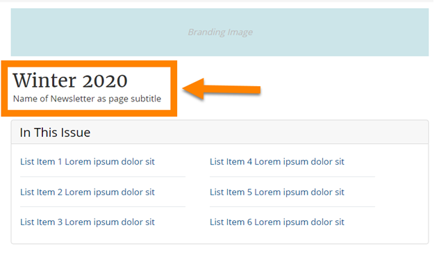page-title Title and subtitle of newsletter