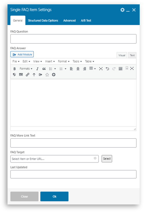 FAQsettingsbetter Image showing FAQ Settings available in Settings Window