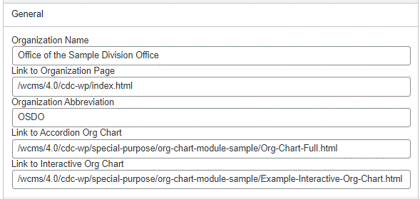 General-Full Screen Capture of the General Section of the Org Chart Module Editor