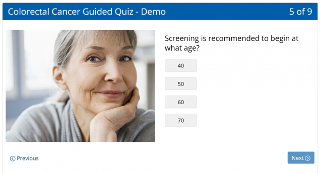guided quiz Screen capture of question in guided quiz