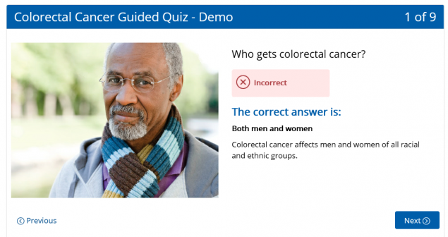 quiz incorrect response Screen capture of incorrect response