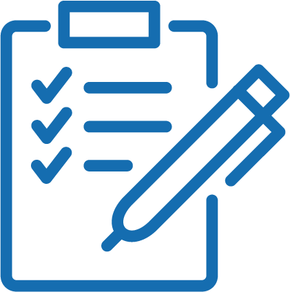 Blue clipboard and pen icon