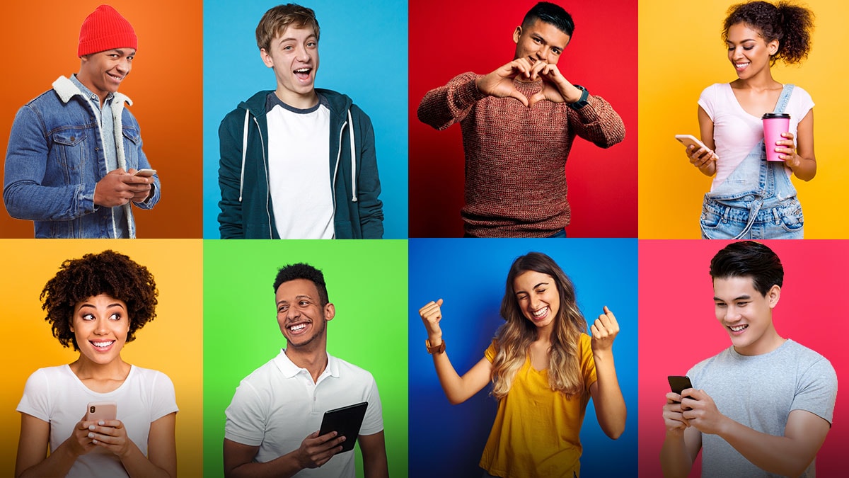 Montage of young people of various ethnicities smiling.